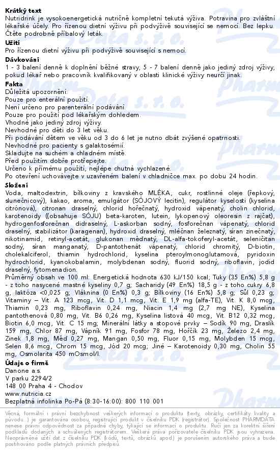 Nutridrink S Příchutí čokoládovou perorální roztok 24x200ml - popis