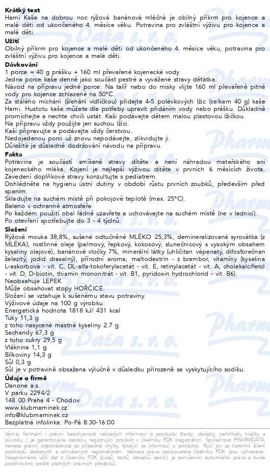 Hami Kaše na dobrou noc Rýžová banánová mléčná 210 g - popis