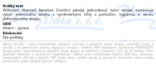 Wilkinson Xtreme3 sensitive comfort maxi pack 12 kusů - popis