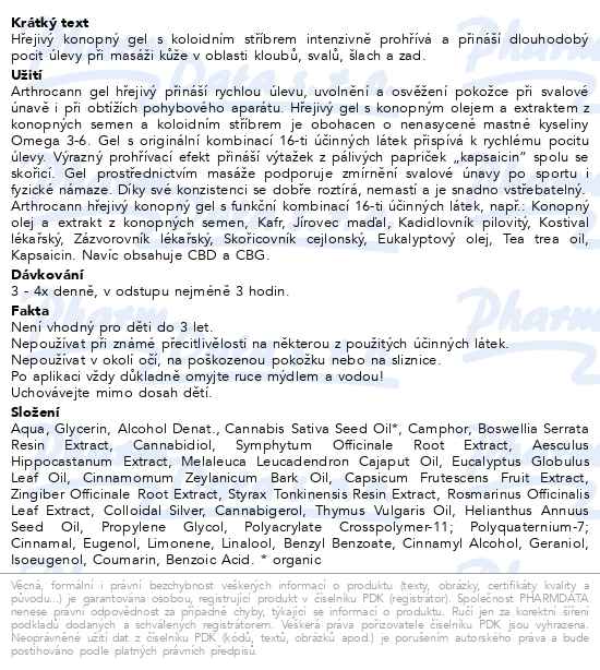Annabis Arthrocann CBD+CBG hřejivý konopný masážní gel 75 ml - popis
