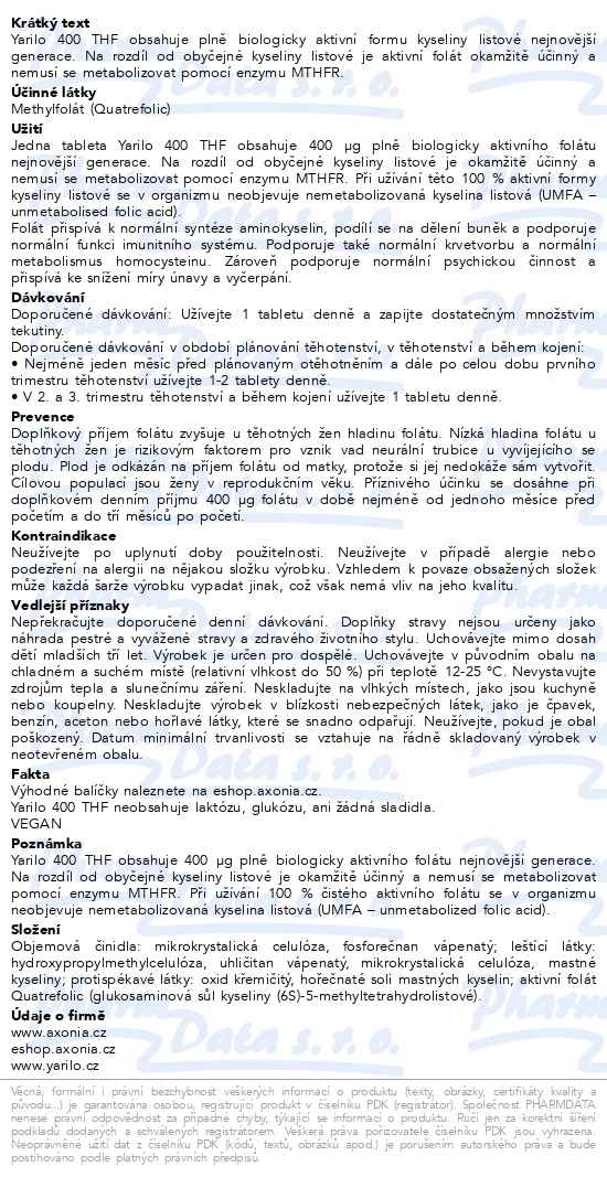 Yarilo 400 THF 30 tablet - popis
