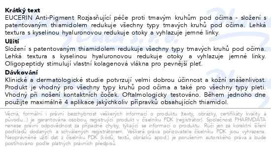 Eucerin Antipigment Krém na tmavé kruhy pod očima 15 ml - popis