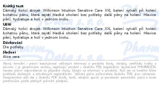 Wilkinson Intuition Sensitive Care XXL strojek+5 břitů - popis