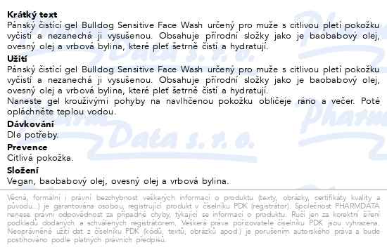 Bulldog Sensitive Face wash čistící gel 150 ml - popis