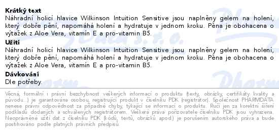 Wilkinson Intuition Sensitive Care náhradní hlavice 6ks - popis