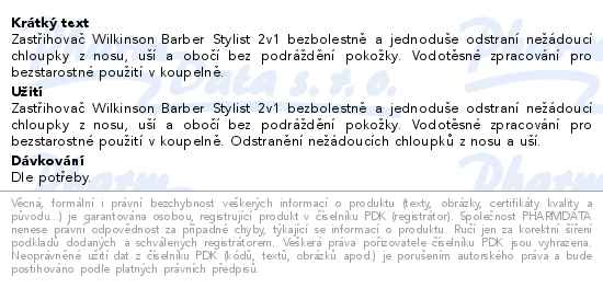Wilkinson Barbers Style 2v1 bateriový pánský zastřihovací strojek uši/nos - popis