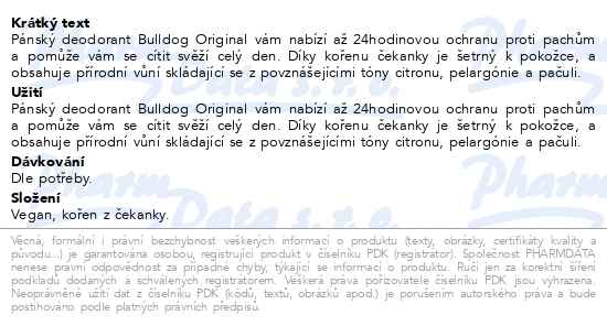 Bulldog Natural pánsky deodorant 75 ml - popis