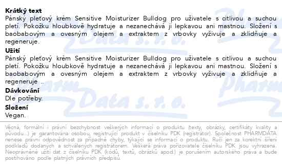 Bulldog Sensitive Moisturiser pleťový krém 100 ml - popis