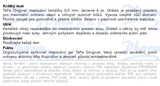 Tepe Mezizubní kartáčky 2 červené 0,5 mm v papírové krabičce 6 kusů - popis