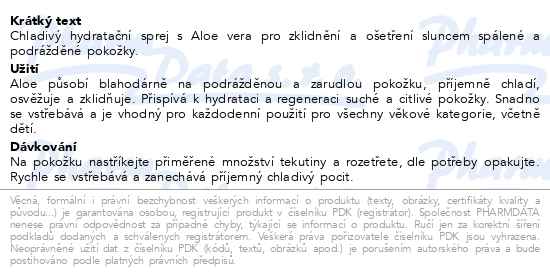 VivaPharm Aloe vera 97% chladivý sprej po opalování 200 ml - popis