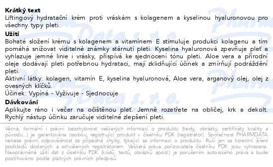 Vivaderm Collagen hyaluron liftingový krém 50 ml - popis