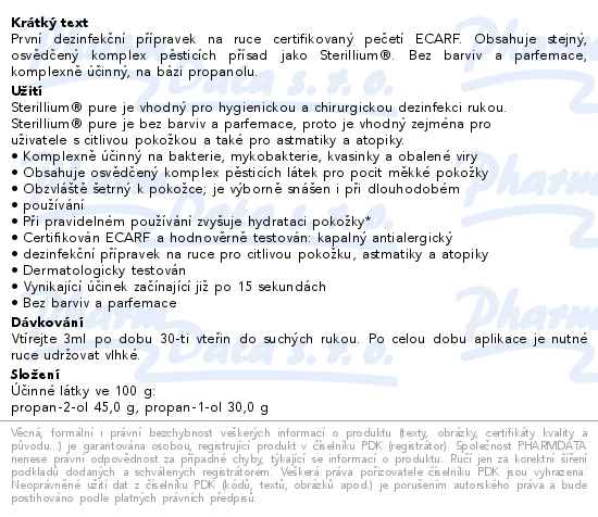 Sterillium pure dezinfekce rukou 100 ml - popis