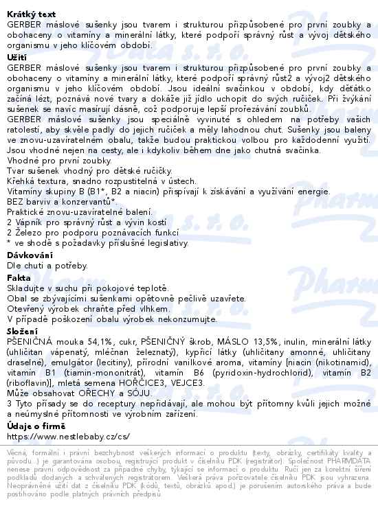Gerber Snacks Máslové sušenky 180 g od 10. měsíce - popis