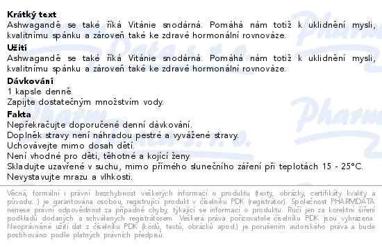 Blendea Power Ashwagandha 30 kapslí - popis