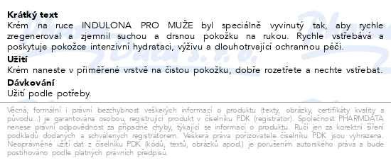 Indulona Pro muže krém na ruce 75 ml - popis