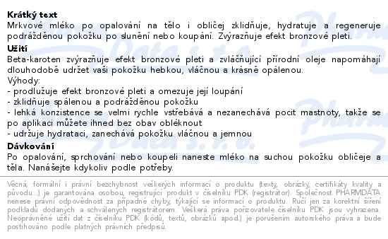 Vivaco Mrkvové mléko po opalování 250 ml - popis