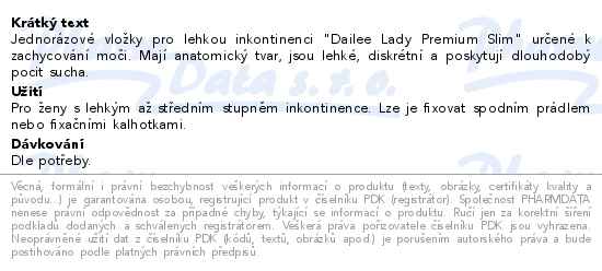 Dailee Lady Premium slim mini, vložky absorpční, pro ženy, 30 ks - popis