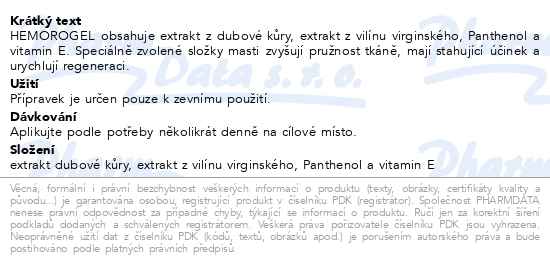 Hemorogel Kožní mast při obtížích s hemoroidy 50 ml - popis