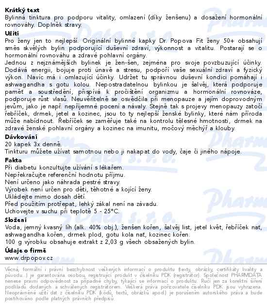 Dr.Popov Kapky bylinné Fit ženy 50+ 50ml - popis