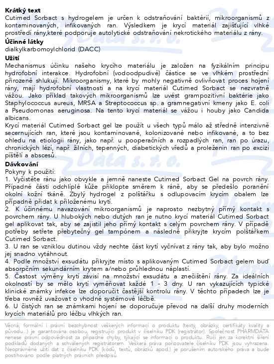 Cutimed Sorbact gel 7,5cmx7,5cm antimikrobiální krytí s hydrogelem 10 kusů - popis