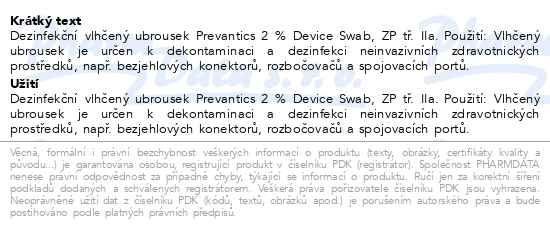 Prevantics 2% CHG Device swab 150x129 mm 100 ks - popis