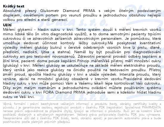 Systém pro sledování cukru v krvi Fora DM10 glukometr Diamond Prima - popis