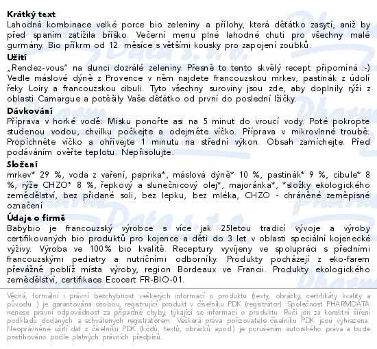 Babybio Večerní menu zelenina-dýně-rýže 12m+ 2x 200 g - popis