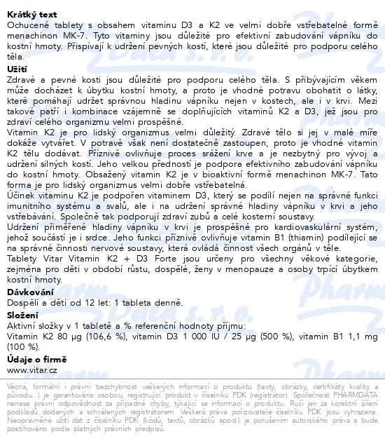 Vitar Vitamin K2+D3 Forte 60 tablet - popis