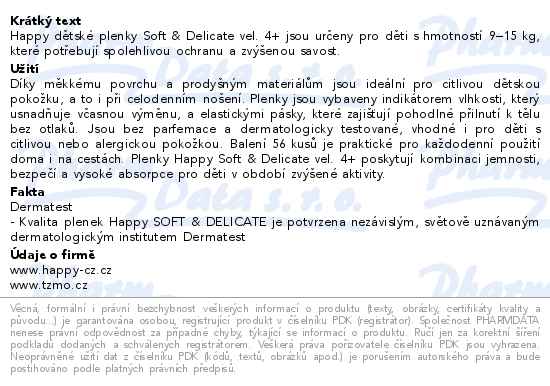 Happy Soft&Delicate 4+ Maxi Plus dětské pleny 9-15kg 56ks - popis