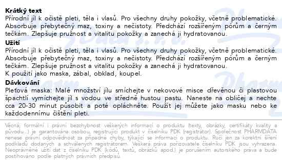 Saloos Marocký jíl 100% pleťová a tělová maska Bio 200 g - popis