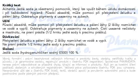 Autentis Jedlá soda 1000 g - popis