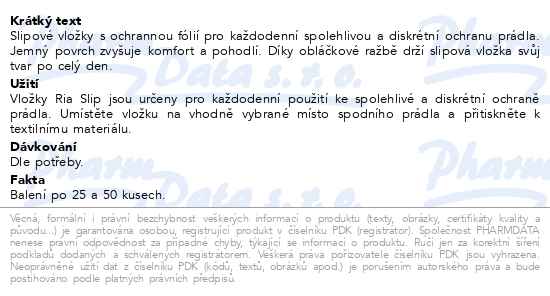Ria Vložky Slip Normal 25 ks - popis