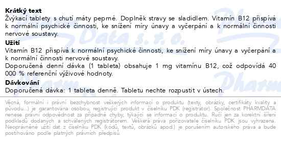 Vita B12 1 mg 100+30 žvýkacích tablet - popis