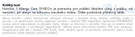 Nutrilon 1 Allergy Care Syneo+ 450g - popis