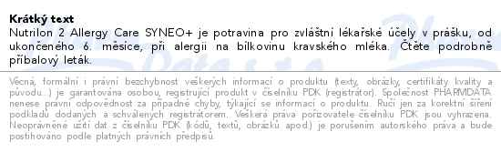 Nutrilon 2 Allergy Care Syneo+ 450g - popis