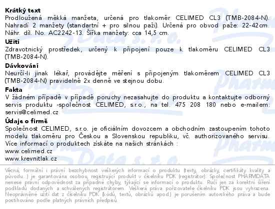 Manžeta měkká 22-42 cm pro tonometr Celimed Cl3 - popis
