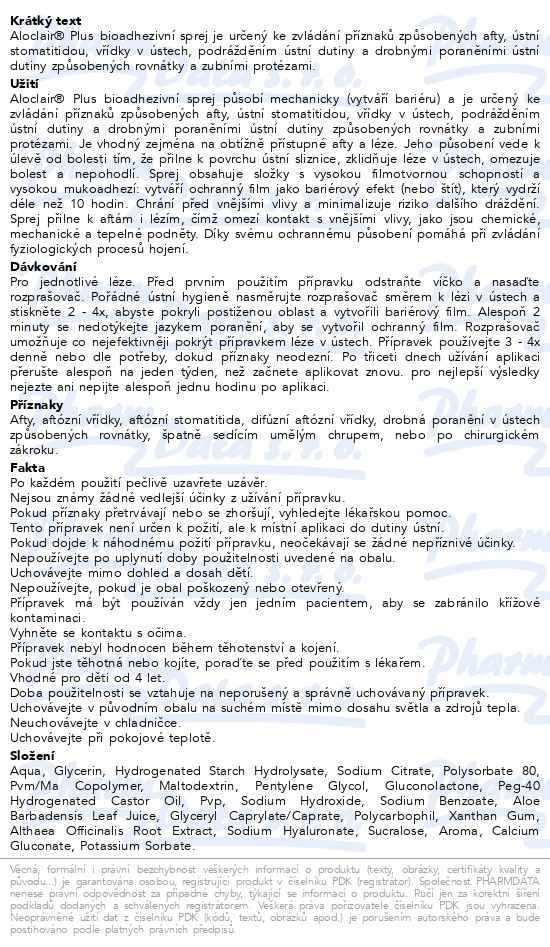 Aloclair Plus Bioadhesive sprej 15 ml - popis