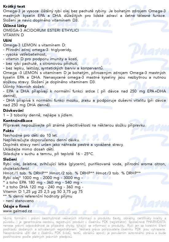 Galmed Omega 3 Lemon + Vitaminem D 180+60 tobolek - popis