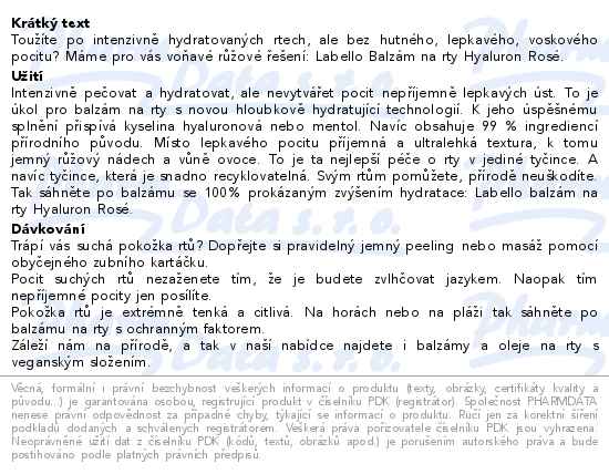 Labello Hyaluron Rose Balzám na rty 5,2 g - popis