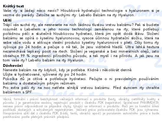 Labello Hyaluron zvláčňující balzám na rty 5.2 g - popis