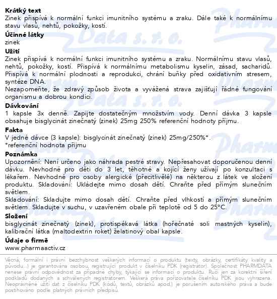 Zinek chelát 25 mg 60 kapslí - popis