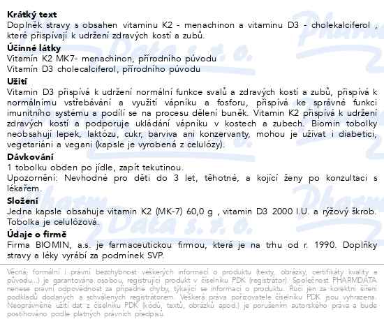 Biomin Vitamin K2+D3 2000 IU Premium 60+30 tobolek - popis
