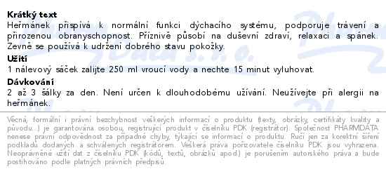 Heřmánkový čaj 20 sáčků AGmed - popis