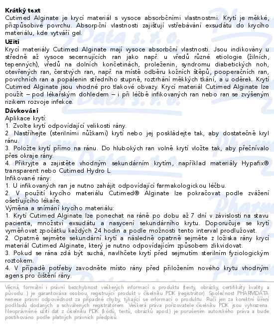 Cutimed Alginate 10cmx10cm alginátové krytí s absorpční vlastností - popis