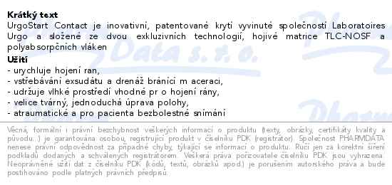 Krytí Lipido-koloidní Urgostart Contact s akcelerátorem hojení 15cmx20cm - popis