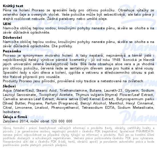Proraso Pěna na holení pro citlivou pokožku 300 ml - popis