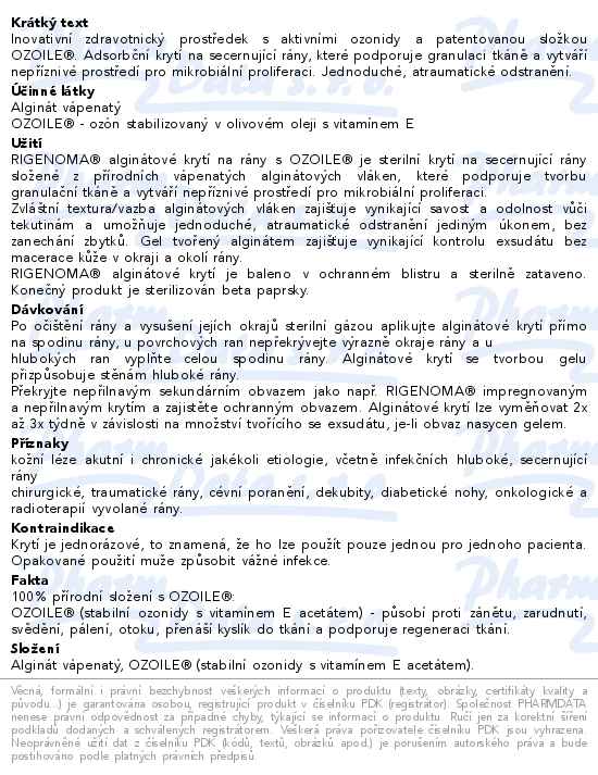 Rigenoma Alginátové krytí s OZOILE® 5 ks - popis