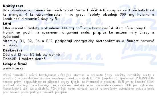Revital Hořčík + B-komplex Box 12x20 šumivých tablet - popis