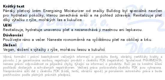 Bulldog Energising Moisturizer osvěžující krém 100 ml - popis