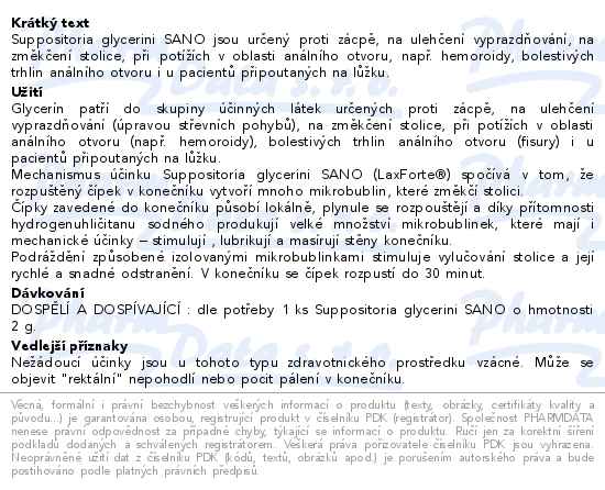 Suppositoria glycerini Sano glycerínové čípky Classic 2 g 10 ks - popis